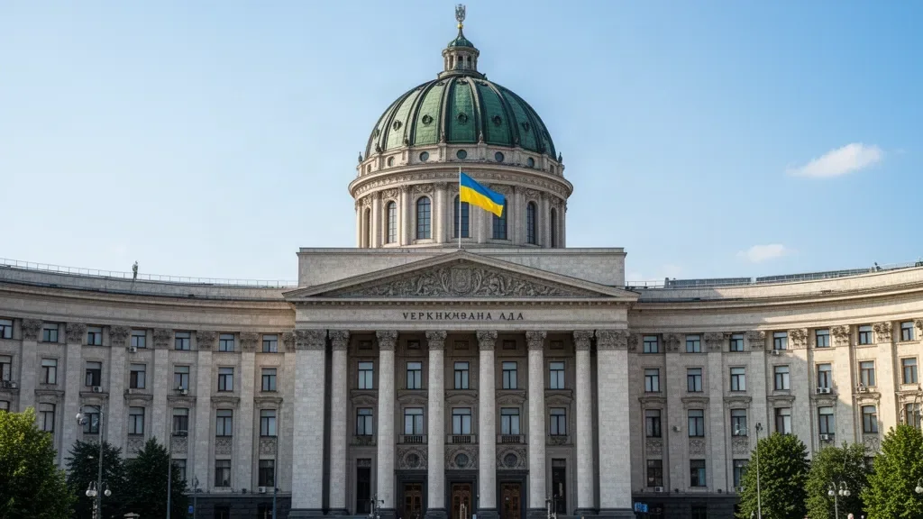 Будівля Верховної Ради України з прапором у Києві