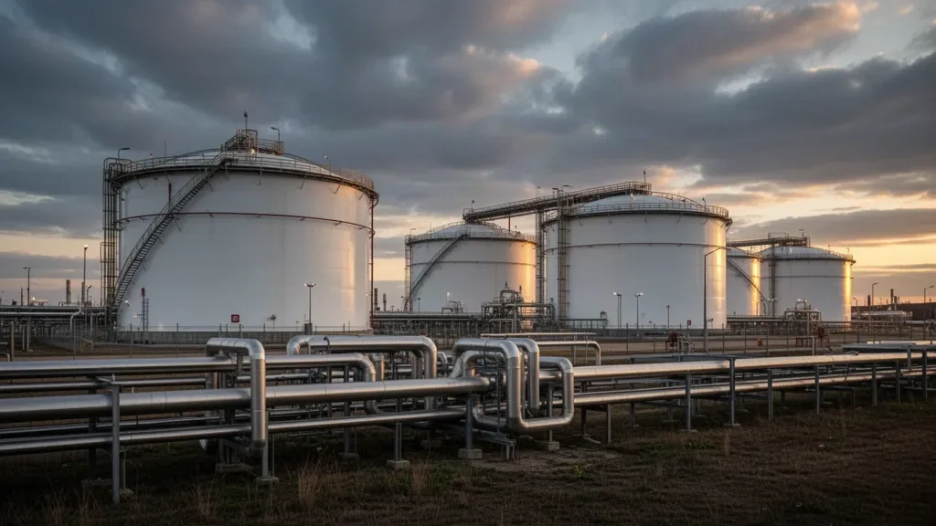 Топливные резервуары на нефтебазе возле границы