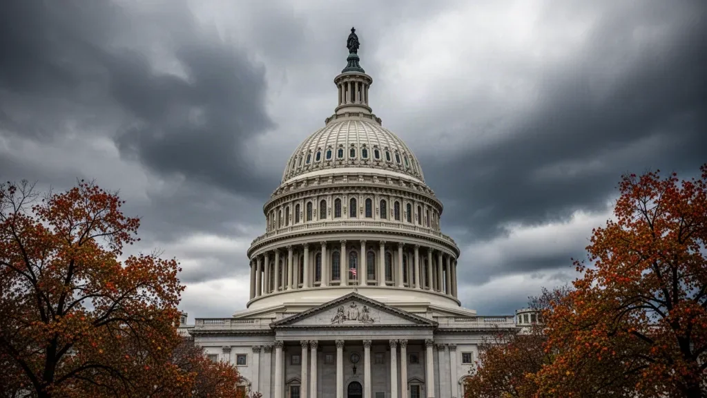 Здание Капитолия США в Вашингтоне на фоне пасмурного неба