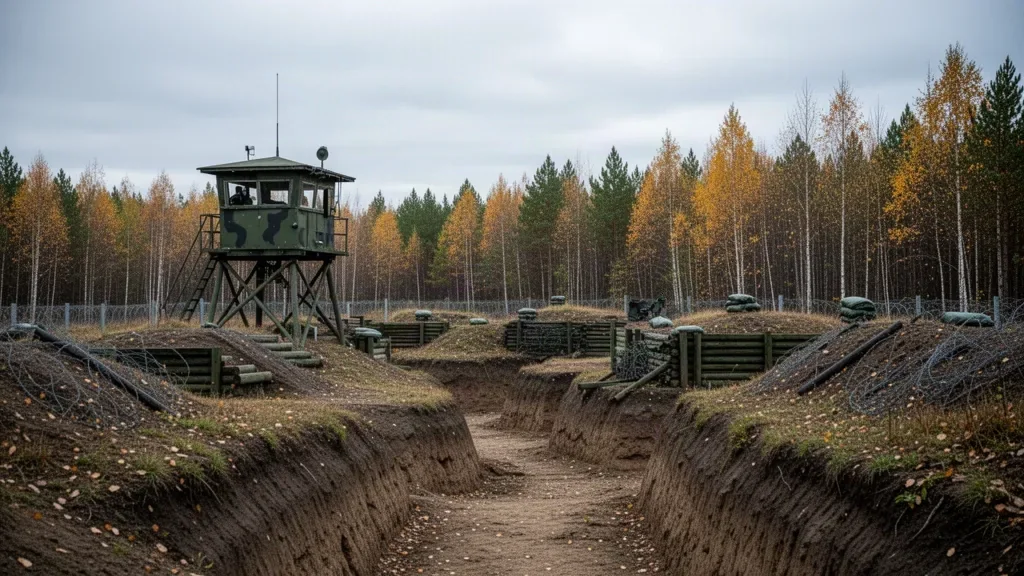 Військовий спостережний пункт та захисні рубежі на кордоні серед лісосмуги