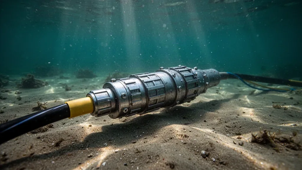 Глубоководный коммуникационный кабель на песчаном морском дне