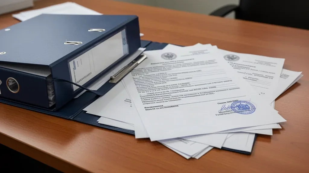 Державний документ і папка зі справами на робочому столі