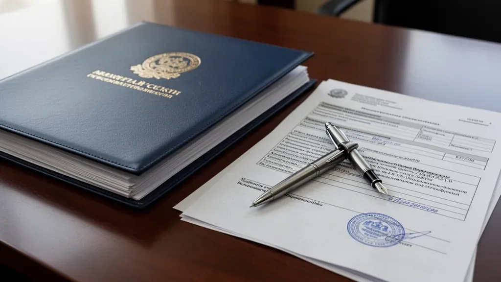 Офіційний документ і печатка на робочому столі керівника підприємства