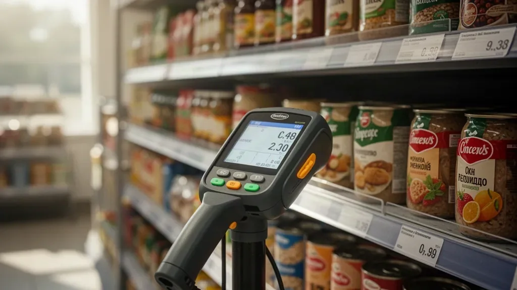 Електронне табло зі зміною цін та касовий чек у продуктовому магазині
