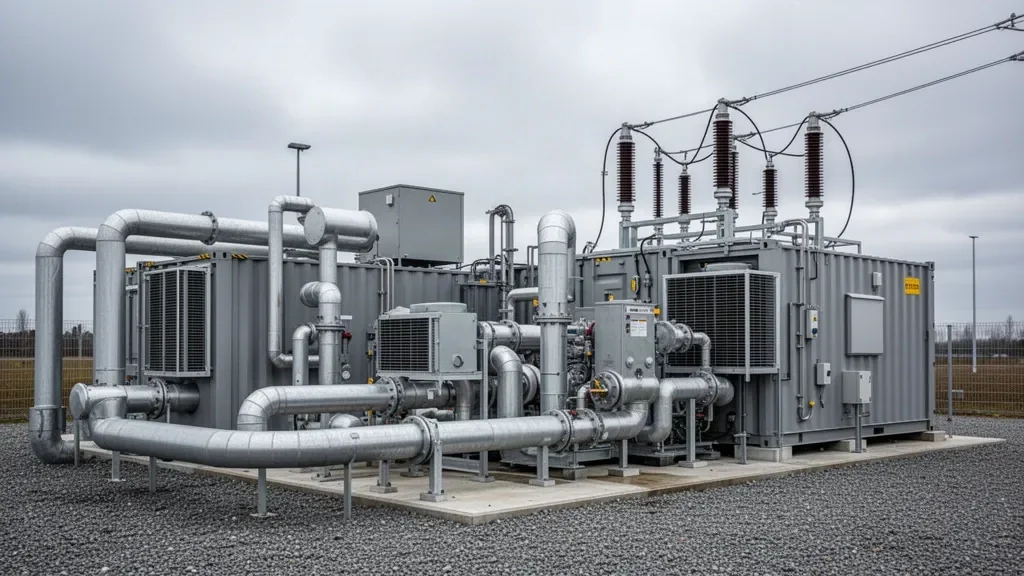 Сучасний корпус промислової газопоршневої електростанції з трубами та трансформаторним обладнанням під відкритим небом