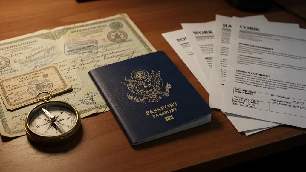 Кенійський паспорт і дорожні документи на столі поруч із посадковими талонами