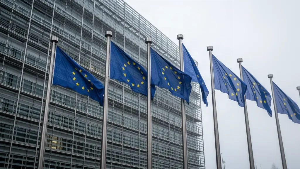 Будівля Єврокомісії у Брюсселі з прапорами країн-членів Євросоюзу