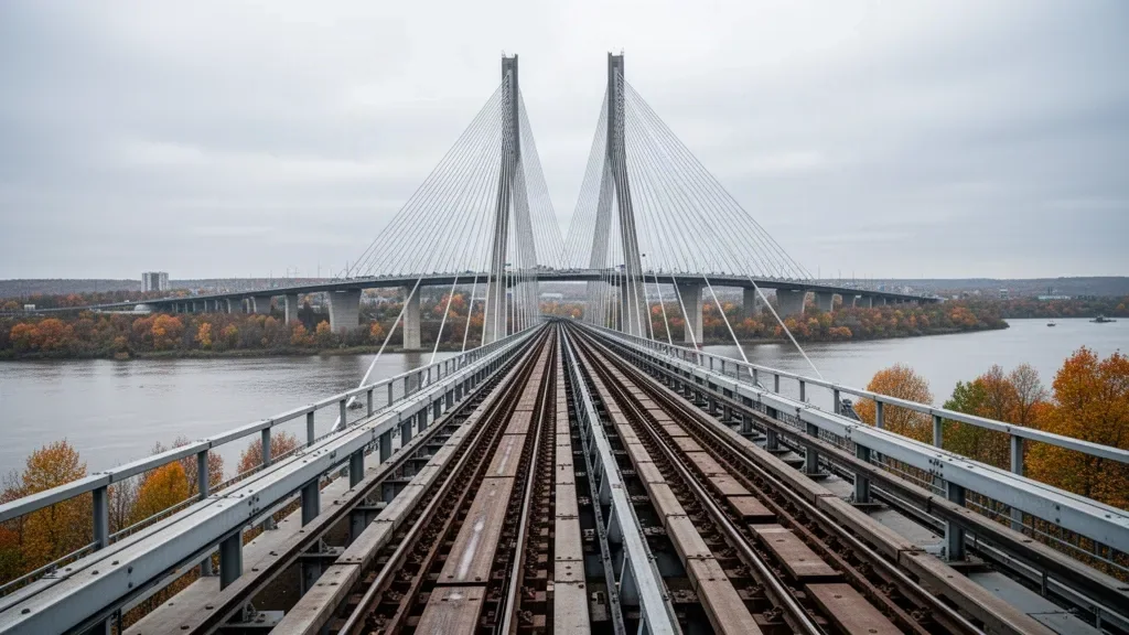 Міст через річку Дніпро з рейками метрополітену в Києві